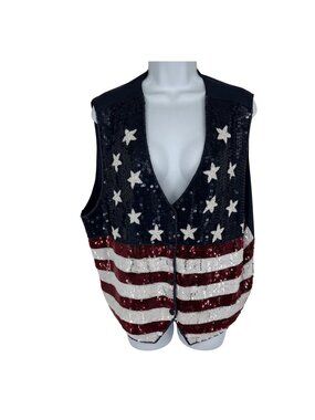 The Quacker Factory USA Flag Sequin Vest Vintage Women's Size 1X